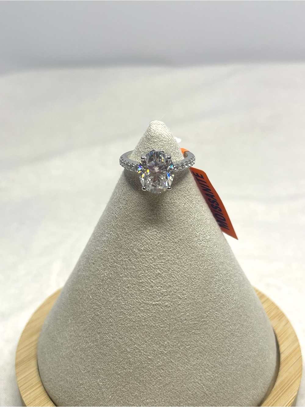 Solid Sterling Silver Oval Cut Ring with Moissanite - Size 6